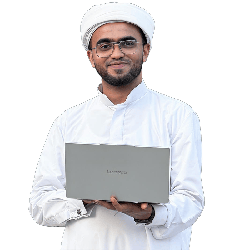 Nafih Himami Al Muhthadi, founder of NAFI Academy, holding a laptop